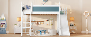 English Elm Full Loft Bed With Slide, Storage Shelves & Cabinet - Solid Wood Design For Fun & Organization! W1580S00246