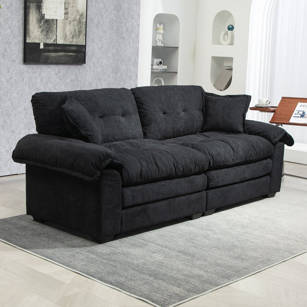 English Elm 84" Chenille Sofa Loveseat with Memory Foam & Pocket Springs, Plush Dual-Layer Comfort, Sturdy Frame Black W676S00009