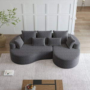 English Elm Modern Chenille Cloud Sectional with Deep Seating Curved Silhouette and Seven Accent Pillows W834S00487