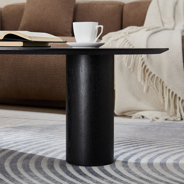 English Elm Modern Oval Ash Veneer Coffee Table with Hidden Storage for Minimalist Living Rooms Black,Grey W2085S00105