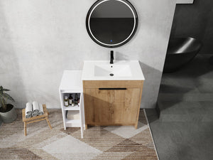 English Elm 42 Inch Freestanding Bathroom Vanity With Ceramic Sink, Soft-Close Doors & Ample Storage Solutions W999S00309