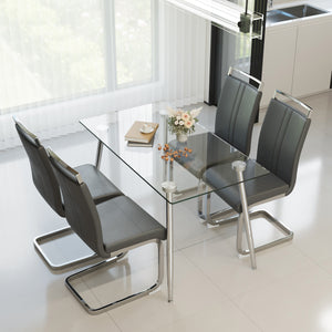 English Elm 51 Inch Tempered Glass Dining Set for Four with Chrome Legs and Pu Leather Chairs W2189S00917