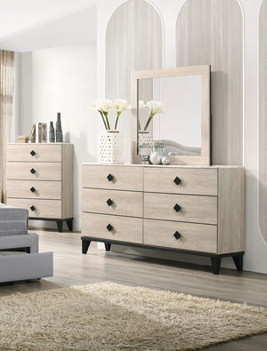 English Elm Modern Chest of Drawers with Faux Marble Top and Black Square Hardware - 4-Drawer Storage Accent Piece Cream 19 L x 34 W x 65 H B011P395428