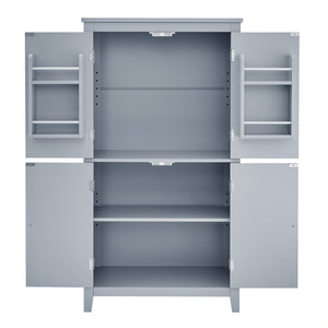 English Elm Elegant Bathroom Floor Storage Cabinet with 4 Doors, Adjustable Shelves, Anti-Tip Design, 28"L x 15"W Grey N725P188461E