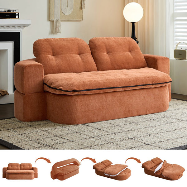 English Elm Modern Floor Sofa with Hidden Quilt & 2 Pillows, Convertible Chenille Foam Sleeper Bed for Small Spaces Caramel W3565P355007