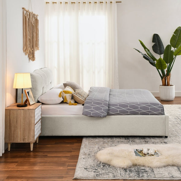 English Elm Queen Size Upholstered Hydraulic Platform Bed With Integrated Headboard & Hidden Storage, Beige W1413S00113-GIGA
