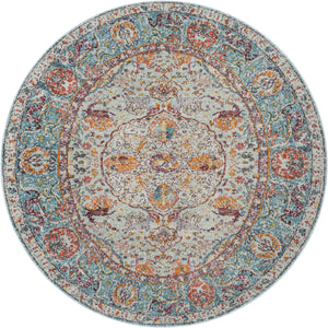 Unique Loom Baracoa Rumba Machine Made Border Rug Light Blue, Cream/Gold/Orange/Purple/Red 6' 1" x 6' 1"