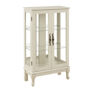 English Elm 2 Doors Curio Cabinet - Elegant Lighted Display With Glass, Mirrored Back, Adjustable Shelves & More! W2275P178894