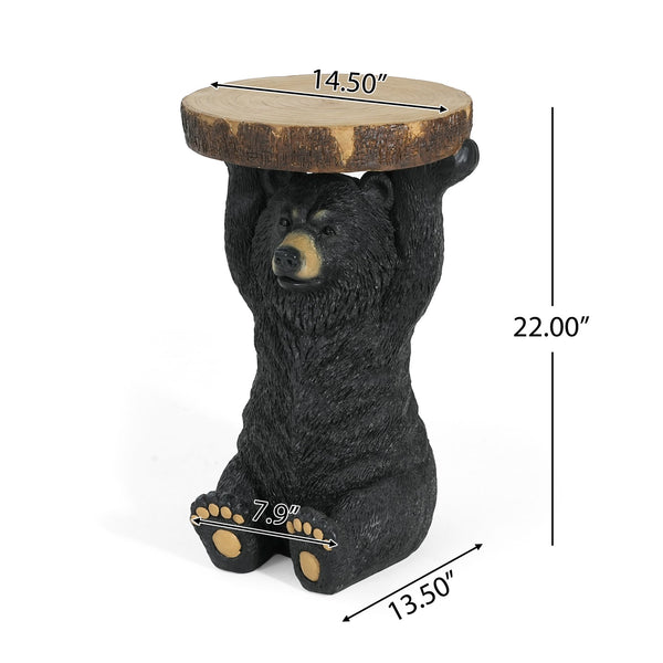 English Elm Christopher Knight Home® - Black Bear MGO Side Table Pedestal — Hand-Painted Resin Bear Stool with Faux Wood Top, Indoor/Outdoor Decor N765P353629K