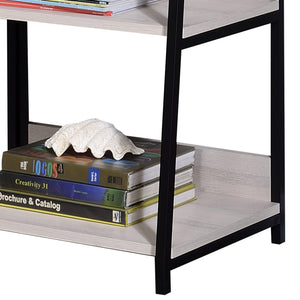 English Elm Wendral Leaning Ladder Bookshelf in Natural Wood & Black Metal Frame — 3 Open Shelves, 22" Deep B2726P285842