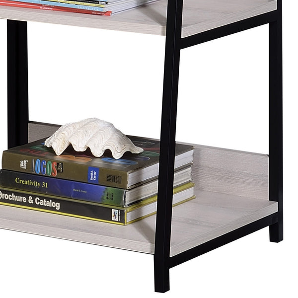 English Elm Wendral Leaning Ladder Bookshelf in Natural Wood & Black Metal Frame — 3 Open Shelves, 22" Deep B2726P285842