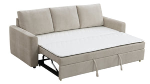 English Elm Leira Beige Linen Pull Out Sleeper Sectional Sofa with Full-Size Extendable Bed, Removable Cushions, Durable Wood Frame B2726P242404