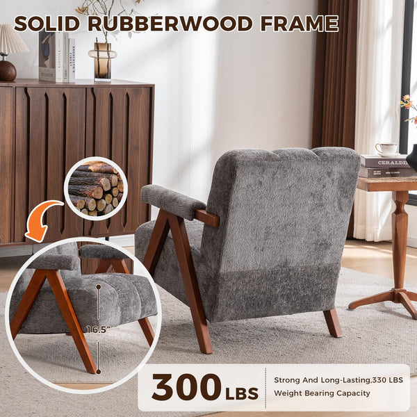 English Elm Mid-century Modern Chenille Lounge Chair Set Oak Frame Cloud Silhouette Living Room Gray W1170S00050