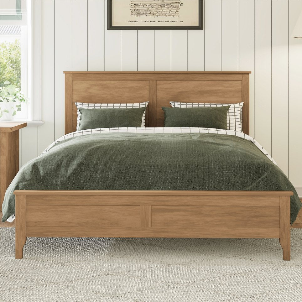 English Elm Modern Pine Wood Queen Platform Bed Slatted Headboard Tapered Legs Bedroom Frame BS701P414277S