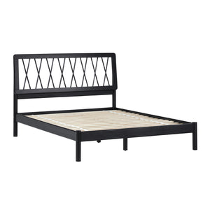 X Spindle Mid-Century Modern Solid Wood Queen Bed Black XAVB5CBL Walker Edison