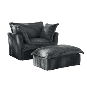 English Elm Upholstered Slipcovered Armchair Set With Wide Ottoman – Cozy Gray Corduroy For Living Room Comfort W3041S00213-GIGA