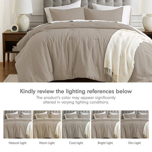 JLA Home Comfort Spaces - Waffle Plush Comforter Set with Breathable Waffle Weave Texture for Year-Round Warmth and Durability Neutral AM10-0017