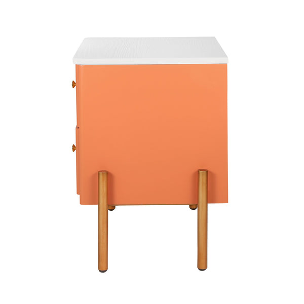 English Elm Christopher Knight Home® - Modern Fluted Nightstand with Two Drawers and Gold Legs, Sleek Textured Bedside Table for Stylish Storage and Easy Cleaning Orange 23 L x 18 W x 18 H N761P285710G