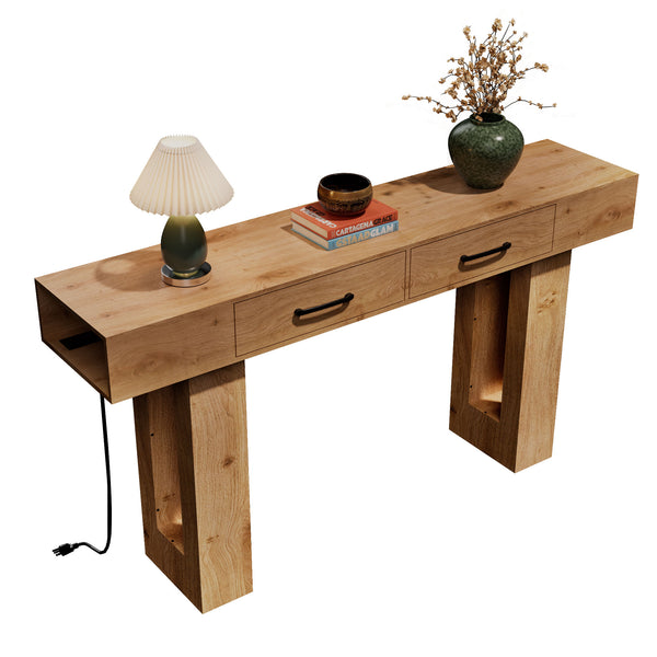 English Elm 63-Inch Farmhouse Console Table — 63" Long Sturdy Engineered MDF Entryway Sofa Hallway Display Surface Wood W1550P317441