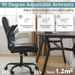 English Elm Leather Executive Desk Chair with Lumbar Support Flip Armrests and Swivel Base T5339P435712