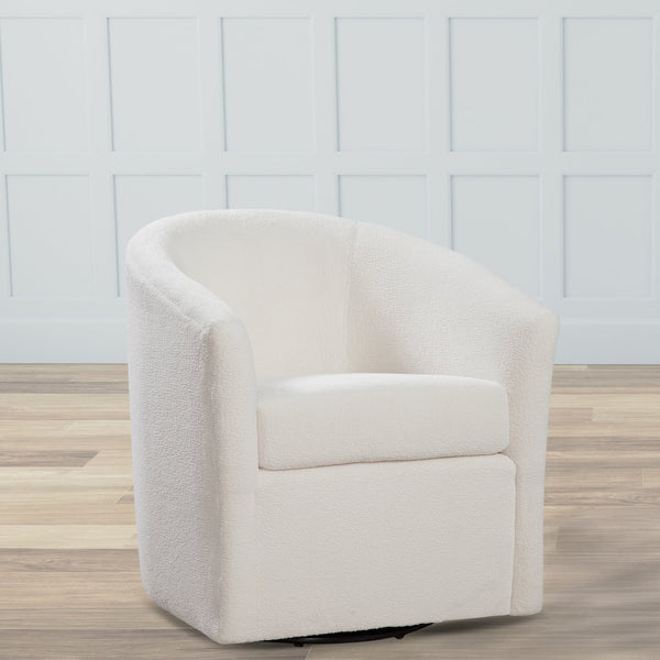 English Elm Oaklynn Barrel Swivel Accent Chair in Durable Performance Fabric — Stain-Resistant, 360° Comfort Ivory B050P281009