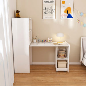 English Elm Stretchable expandable office desk with magnetic fold, lockable casters, adjustable shelves for storage and space-saving White W509P355680