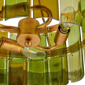 Vintner Green Semi-Flush Mount Light Fixture - Handmade Recycled Glass & Gold Leaf Finish Elegance