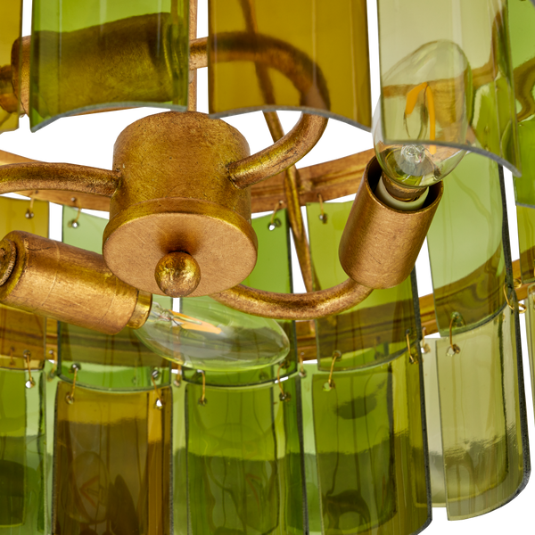 Vintner Green Semi-Flush Mount Light Fixture - Handmade Recycled Glass & Gold Leaf Finish Elegance