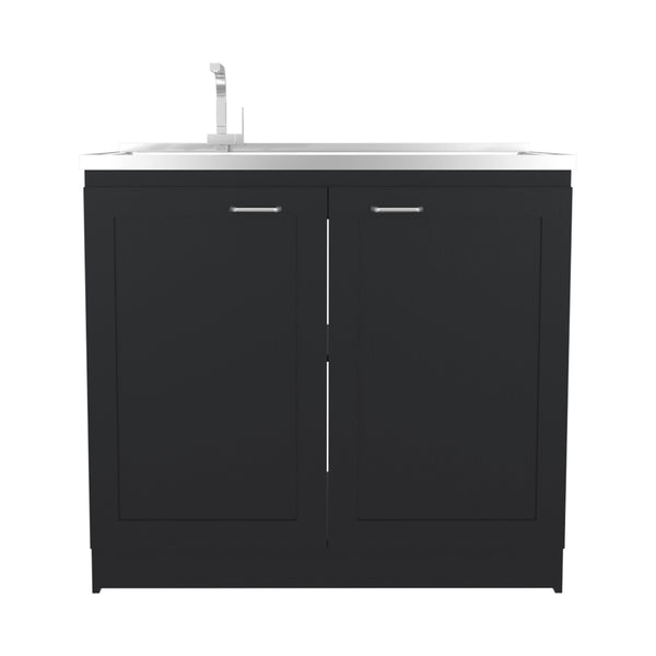 English Elm Montello White Utility Sink with Open Shelves for Laundry Mudroom Workspace B092S00282