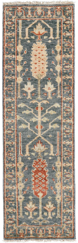 Feizy Rugs Carrington Hand Knotted Premium Wool Rug With Traditional Oushak Motifs And Elegant Fringe Accents Blue,Red,Gold Wool 9826499fblursti68