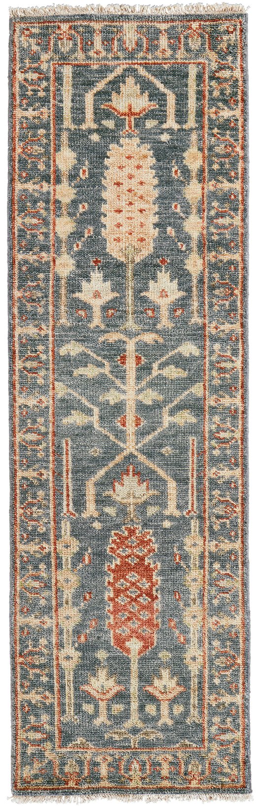 Feizy Rugs Carrington Hand Knotted Premium Wool Rug With Traditional Oushak Motifs And Elegant Fringe Accents Blue,Red,Gold Wool 9826499fblursti68