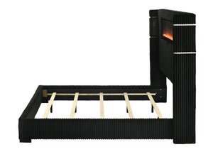 English Elm Garner Corduroy Eastern King Bed with Fireplace Led Lighting and Bluetooth Speaker B2756S00003