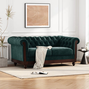 English Elm Christopher Knight Home® - VIVALUX Chesterfield Velvet Loveseat Sofa with Rolled Arms Tufted Buttons Plush 2-Seater Comfort 59.4" Dark Green N762P178705F