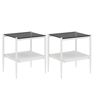 English Elm Coffee Table And End Tables Set Of 3 - Modern Gray Glass With Mdf Shelf, Stylish Living Room Furniture W241S00042