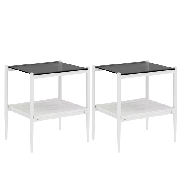 English Elm Coffee Table And End Tables Set Of 3 - Modern Gray Glass With Mdf Shelf, Stylish Living Room Furniture W241S00042