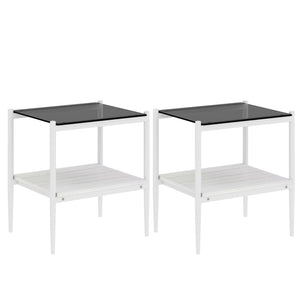 English Elm Set Of 2 Modern Rectangle End Tables With Gray Tempered Glass Top And Mdf Storage Shelf For Living Rooms W241P184250-GIGA