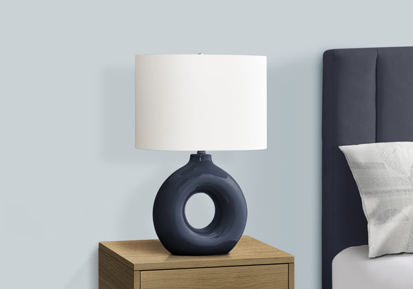 English Elm Lighting, Sculptural Donut Ceramic Table Lamp with Ivory Shade for Modern Interiors Blue B2710P461817