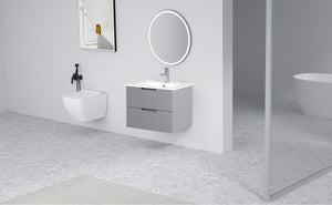 English Elm 24 Inch Floating Bathroom Vanity – Stylish Wall-Mounted Cabinet With Ceramic Sink & Soft-Close Drawers W1550S00032