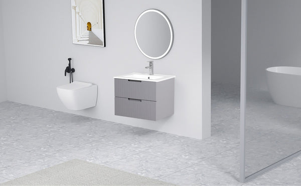 English Elm 24 Inch Floating Bathroom Vanity – Stylish Wall-Mounted Cabinet With Ceramic Sink & Soft-Close Drawers W1550S00032