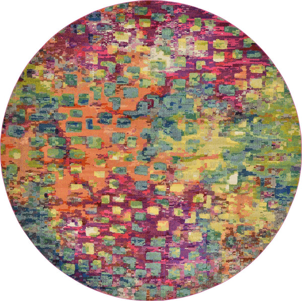 Unique Loom Jardin Ivy Machine Made Abstract Rug Multi, Cream/Light Blue/Navy Blue/Gray/Gold/Green/Burgundy/Orange/Purple/Violet/Pink 12' 2" x 12' 2"