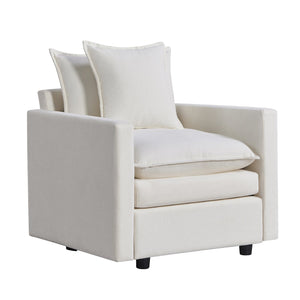English Elm Chenille Solid Wood Frame Deep Seat Single Armchair with High-Density Foam Cushions & Toss Pillow White W1036P187125