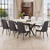 Hearth and Haven 1 Table and 8 Chairs Set.A Rectangular Dining Table with a 0.39-Inch Imitation Marble Tabletop and Black Metal Legs.Paired with 8 Chairs with Leatherette Leather Seat Cushion and Black Metal Legs.F-1538, C-007 W1151S00952 W1151S00952