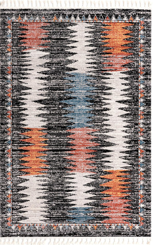 Unique Loom Aramis Landon Machine Made Tribal Rug Multi, Black/Ivory/Light Blue/Terracotta/Orange 6' 1" x 9' 0"