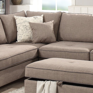 English Elm Beautiful 3-pcs Sectional Sofa with Reversible Chaise and Storage Ottoman Plush Summer Hues Comfort Mocha 76 L x 35 W x 16 H B011S01056