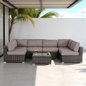 English Elm Outdoor 7-Piece Conversation Set For 4 - Stylish, Weather-Resistant With Plush Cushions & Glass Table B120S00111-GIGA