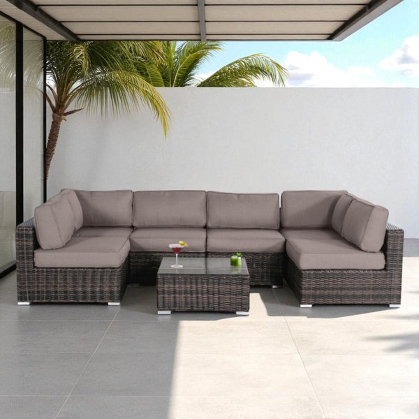 English Elm Outdoor 7-Piece Conversation Set For 4 - Stylish, Weather-Resistant With Plush Cushions & Glass Table B120S00111-GIGA