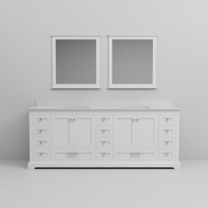 English Elm White 84" Double Bath Vanity with White Quartz Top, Soft-Close Drawers, 14-Drawer Storage & Mirrors B2731S00823