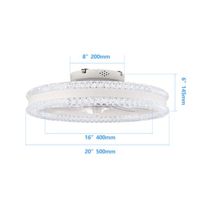 English Elm 20" Luxury Double Ring LED Ceiling Fan with Crystal Flush Mount, Hidden Blades, Dimmable Remote & App Control White W2312P368711