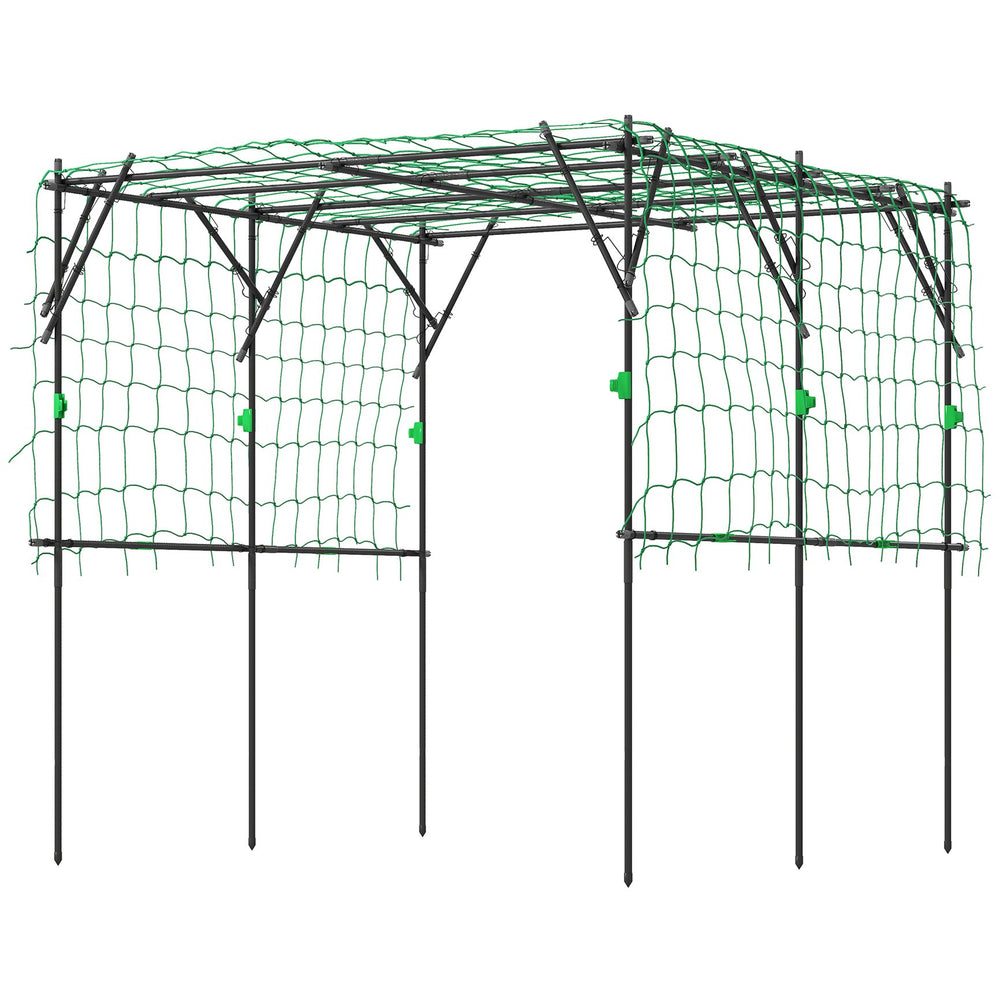English Elm Garden Metal Arch Trellis with Climbing Net for Outdoor Vines and Vegetable Plants T3971P397317