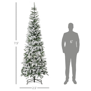 English Elm Homcom 7.5Ft Slim Pine Christmas Tree - Realistic Snow-Flocked Branches, Perfect For Small Spaces! W2225P249630